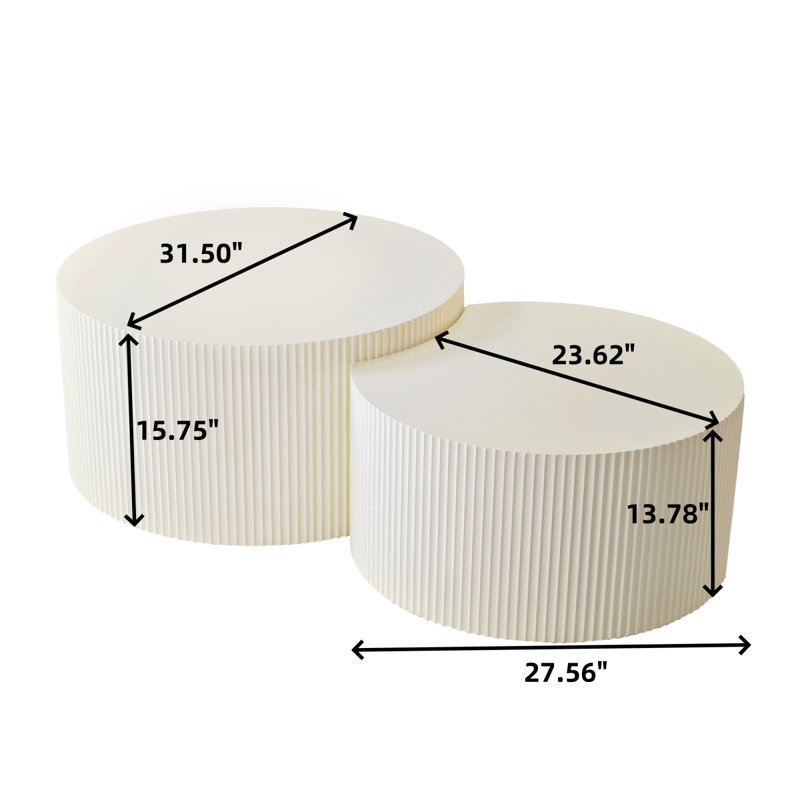 Vertical Stripe Design Nesting Coffee Table Set For Living Room, Bedroom(Set Of 2 Pieces) - Color: Beige